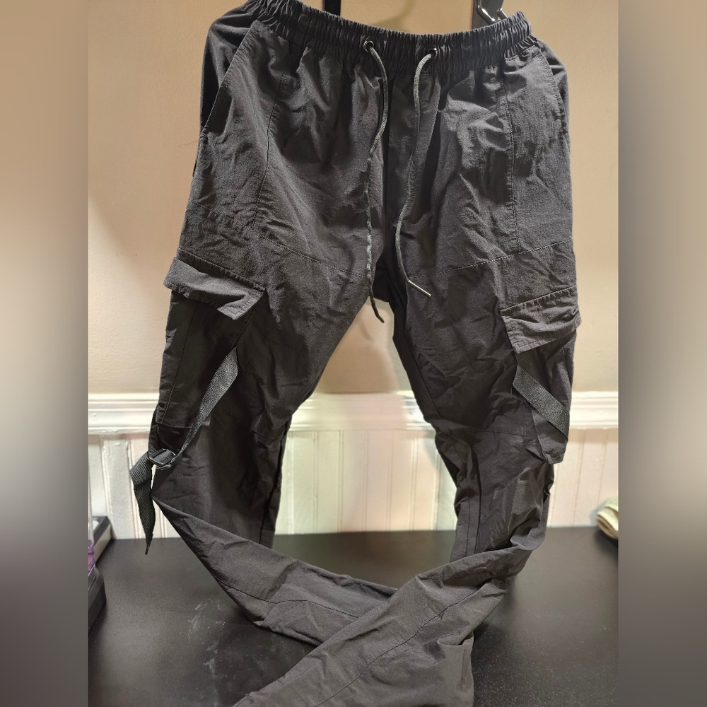 Black Techwear Cargo Utility Pants Large